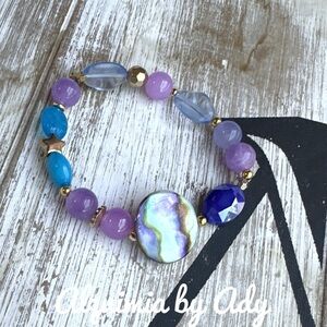 Multicolor purple jade big chunky beaded gem bracelet 10mm